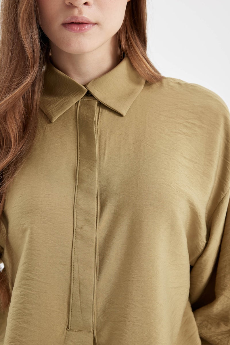 DeFacto Green Woman Relax Fit Long Sleeve Shirt Tunic Casual - Image 5